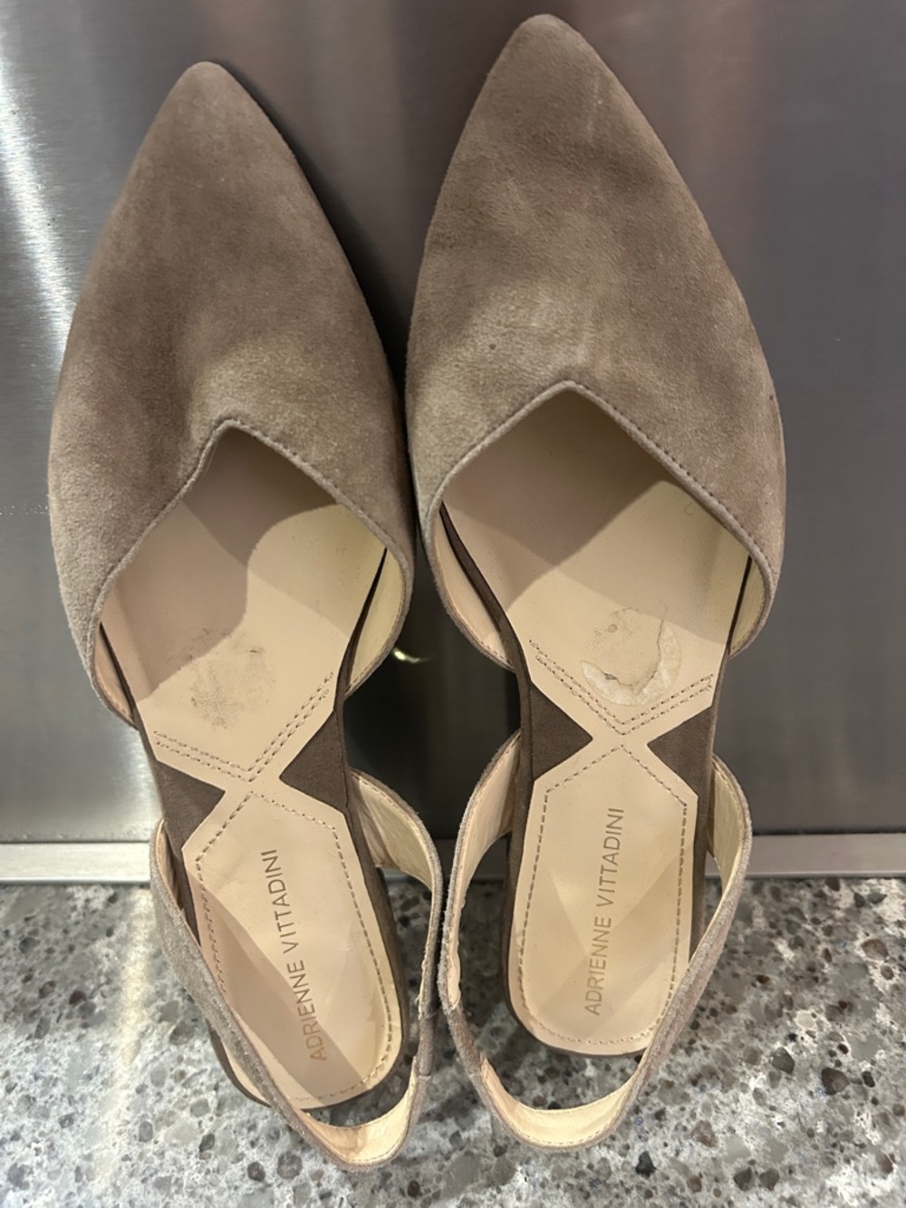 Adrienne Vittadini Taupe Suede Pointed-Toe Slingbacks